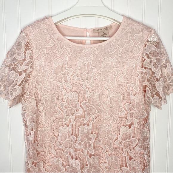 PHILOSOPHY Blush Pink Lacey Short Sleeve Top S - Picture 3 of 10